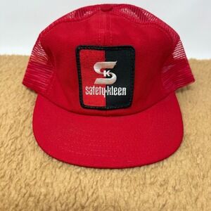 VTG 90s Safety Kleen Patch Trucker Hat Mens Snapback Red Made in USA EUC